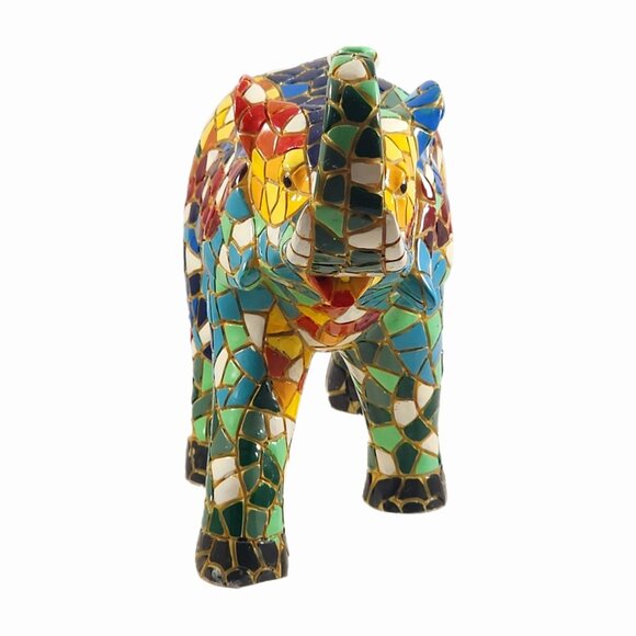 Vintage Mosaic Lucky Elephant Figurine Handmade Luck Statue Vtg Gaurdi Barcino - Picture 5 of 9